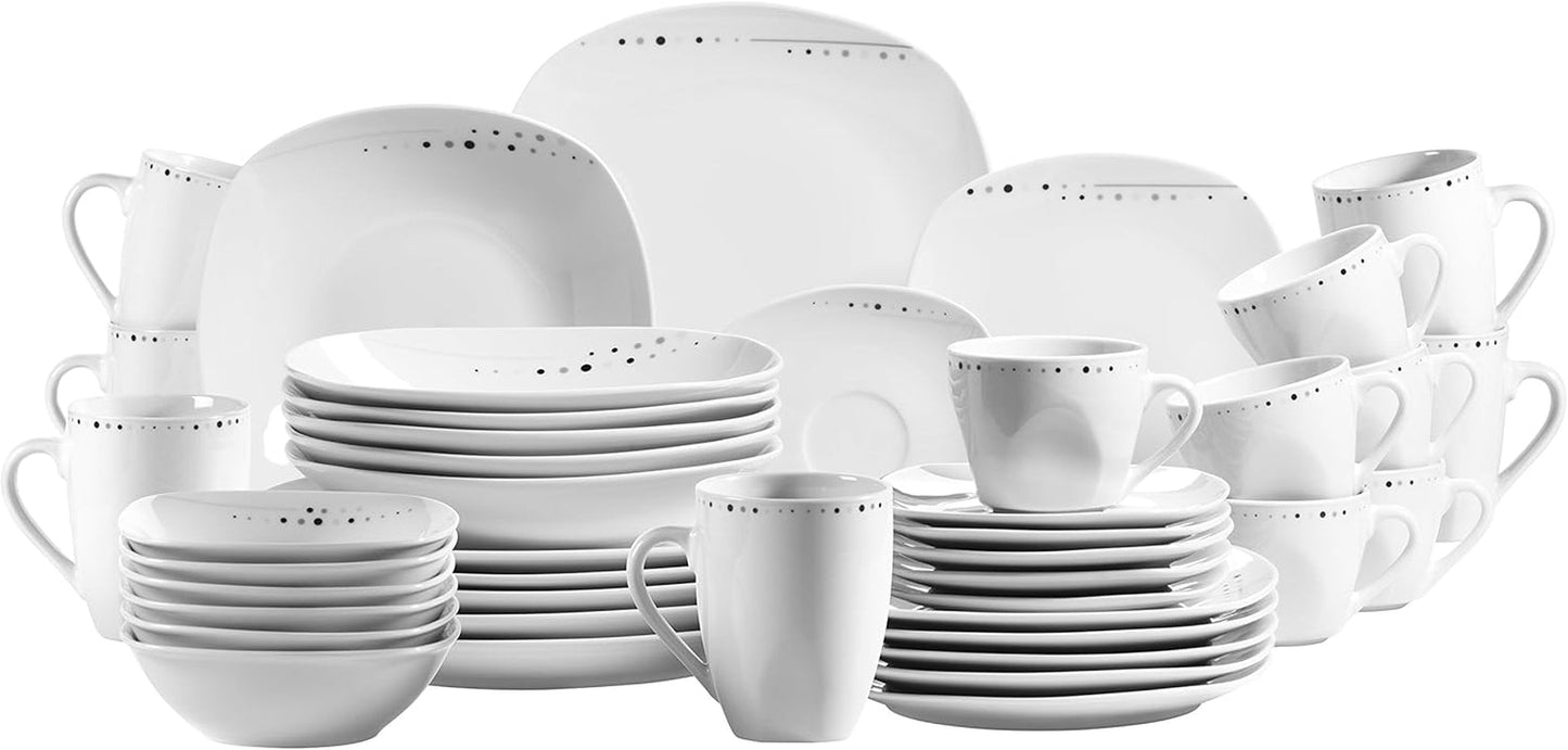 Set di stoviglie combinate da 42 pezzi serie Mäser Fadilla Set di stoviglie in porcellana per 6 persone bianco nero grigio