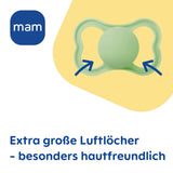 Succhietti in silicone MAM Air, confezione da 2, design extra leggero e arioso, succhietto per bambini adatto ai denti, in silicone speciale MAM SkinSoft con scatola per ciuccio, 6-16 mesi, orsetto/rinoceronte