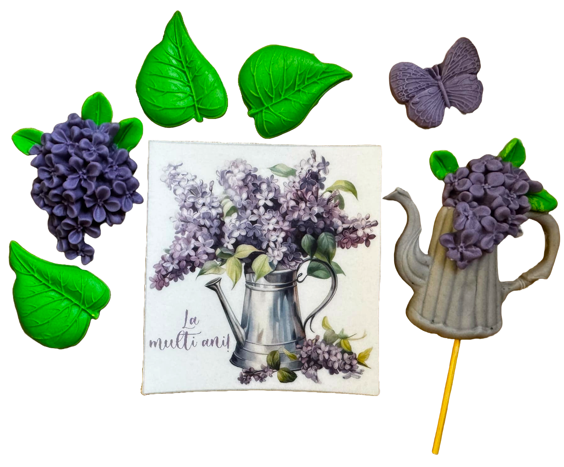 Set 7 decorazioni commestibili in pasta di zucchero, Fiori lilla Decorazioni in pasta di zucchero Nati Shop