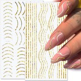 12 fogli Linee glitterate laser Adesivi per unghie autoadesivi Adesivi olografici Strisce di bronzo Adesivi per unghie Linea francese Fiocchi curvi Linee ondulate Adesivi per unghie Accessori per nail art