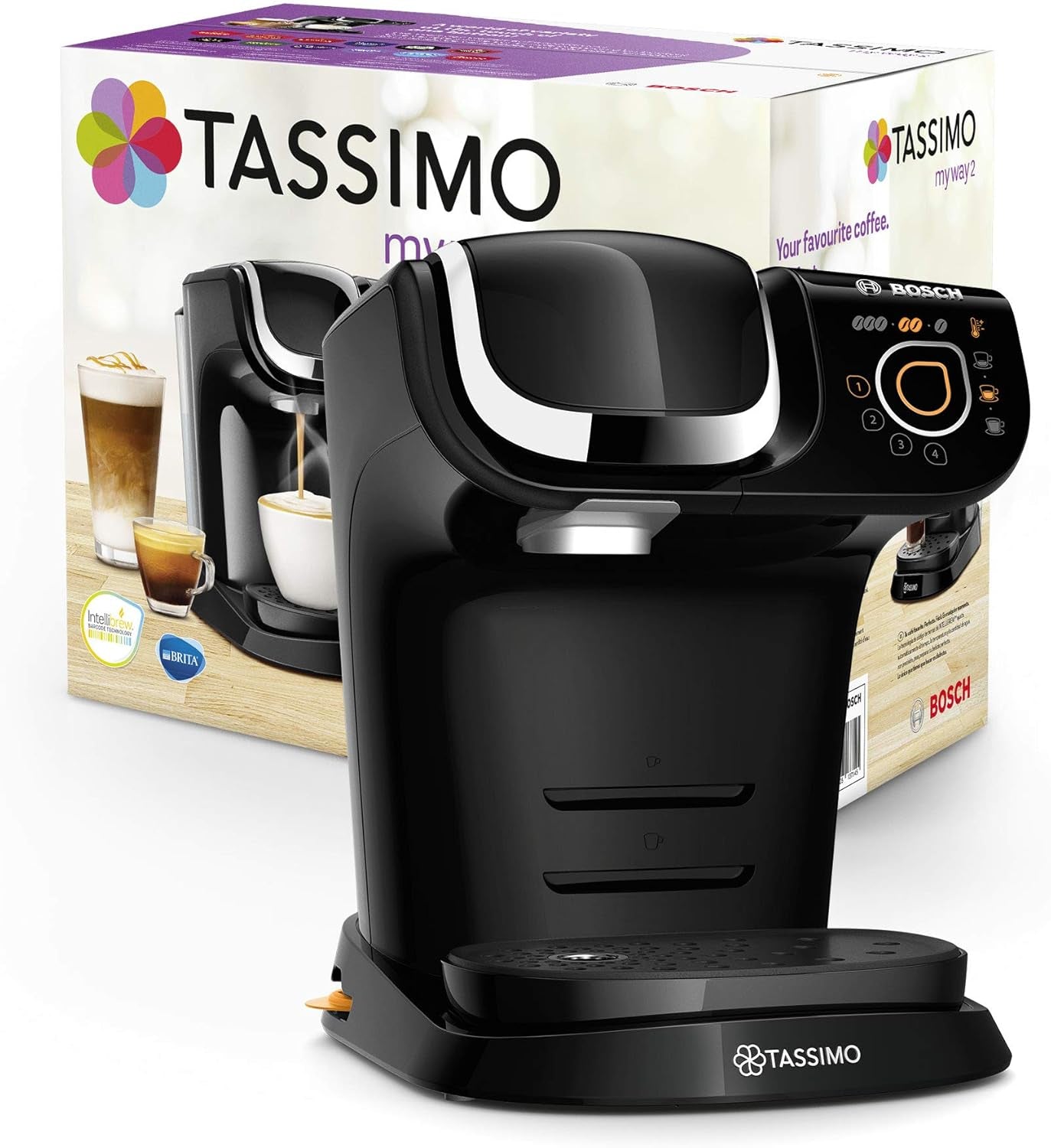 Macchina per caffè espresso Tassimo My Way con 2 capsule TAS6502 con filtro per l'acqua, oltre 70 bevande, personalizzazione delle bevande, varietà di caffè, erogazione facile, 1500 W, Nero