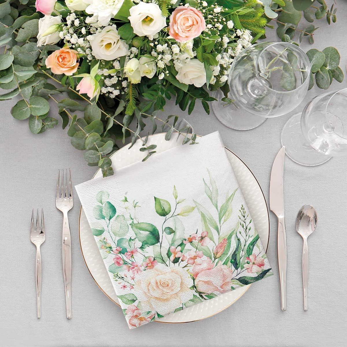 PAW - Tovaglioli 3 Veli (33 X 33 Cm) I 20 Pezzi I Perfetti per Compleanni, Feste, Matrimoni, Comunioni e Festività I Tovaglioli di Carta Colorata - Fiori, Rose I Colore: Momenti Floreali (Confezione da 2)