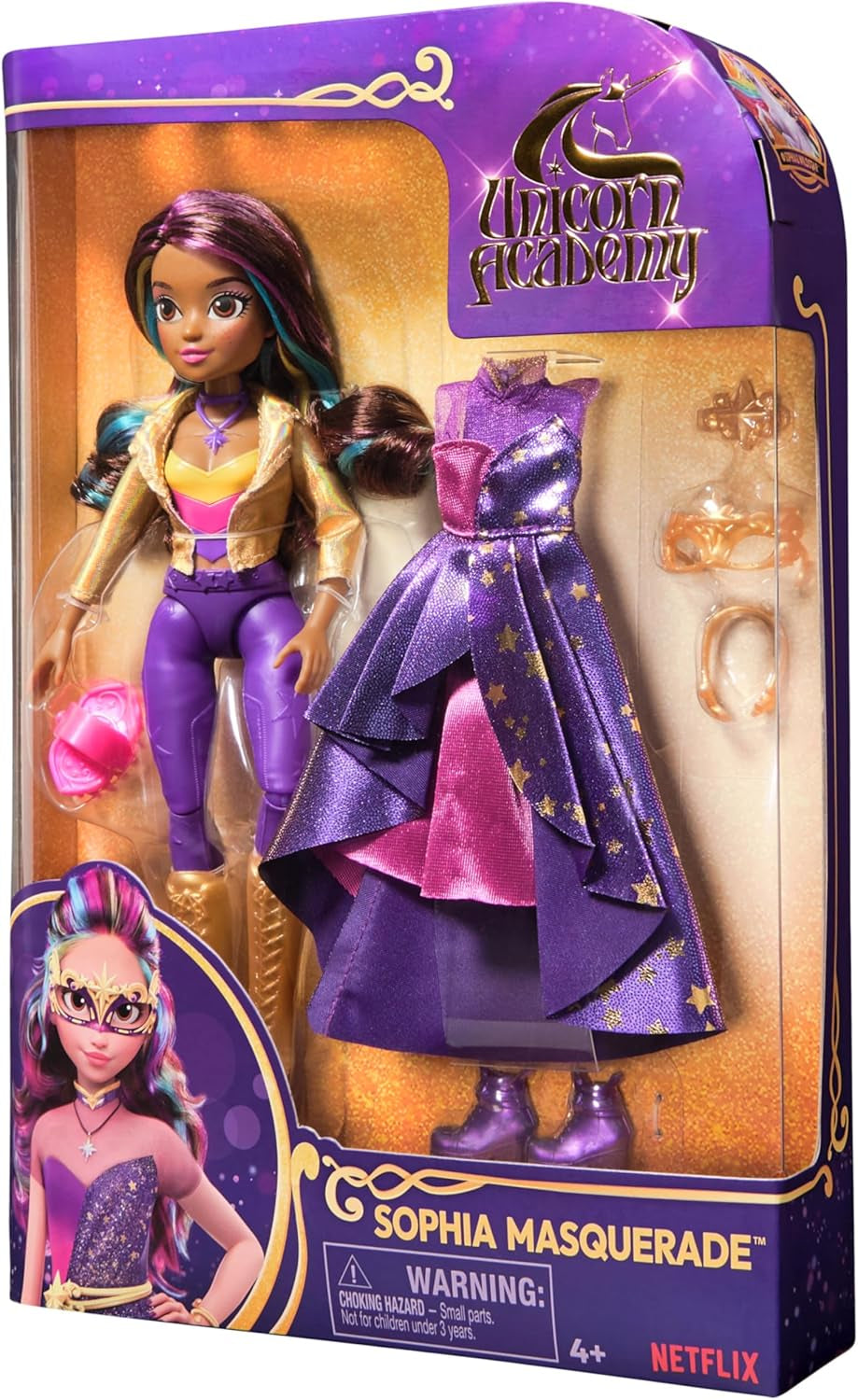 Unicorn Academy Deluxe Ballo in maschera Sophia - bambola da 24 cm della popolare serie Netflix con 2 abiti, travestimento classico e gioco di ruolo, dai 4 anni in su Naty Shop Dolls