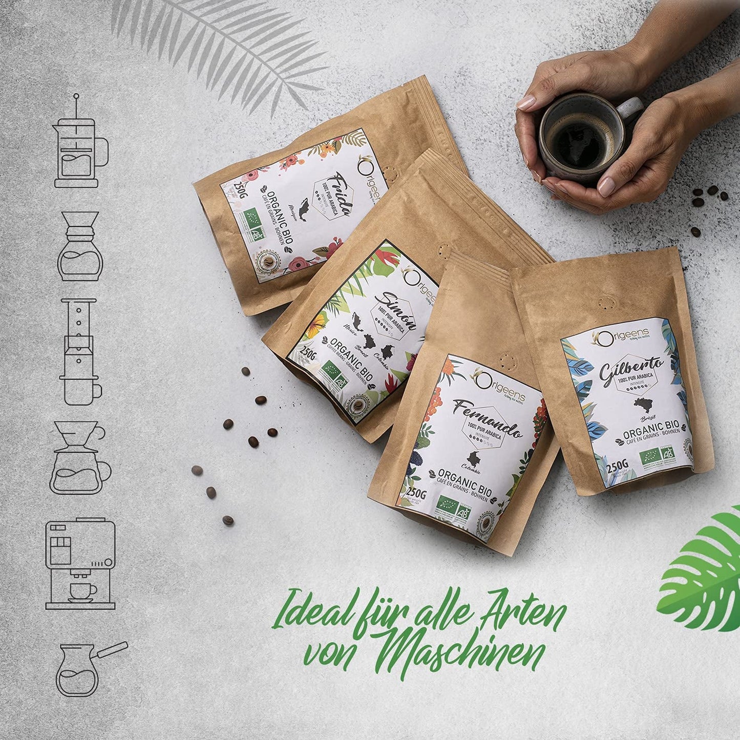 ORIGEENS Bio Kaffeebohnen Probierset 1kg | Premium Bio Arabica Kaffee Ganze Bohnen Set 4x250g | Röstung tradizionale | Kaffee Geschenkset
