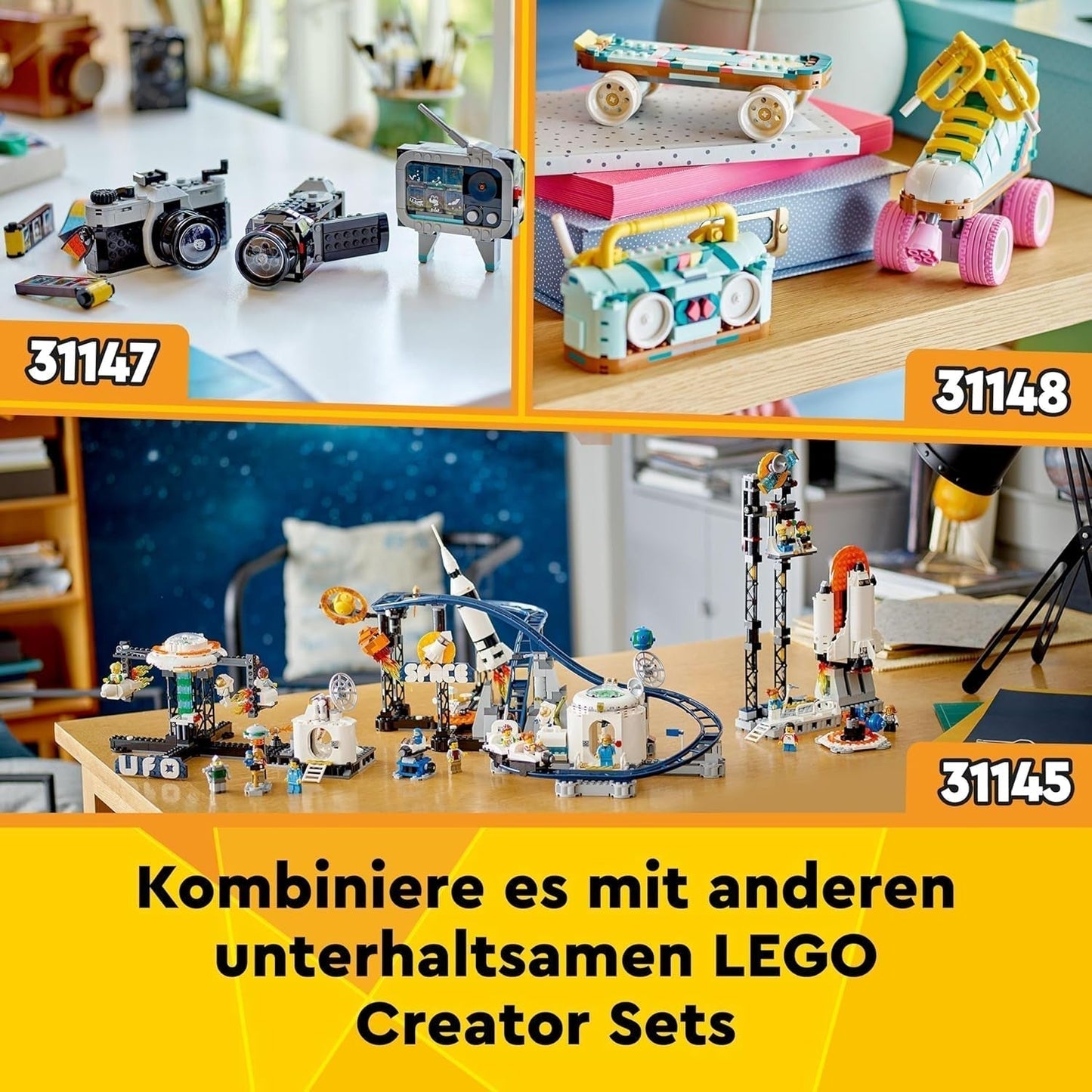 LEGO Creator 3In1 Giocattolo Astronauta Spaziale, Kit Modello di Cane e Astronave per Bambini, Decorazioni per l'Asilo, Regalo Creativo per Ragazzi e Ragazze di 9 Anni 31152 Set di Costruzioni Besuche den LEGO-Store