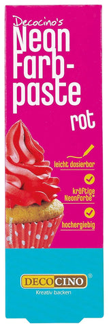 Decocino Neon Pasta Alimentare Rosso - Colorante alimentare ad alto dosaggio - Per colorare torte, muffin, cupcakes - Insapore