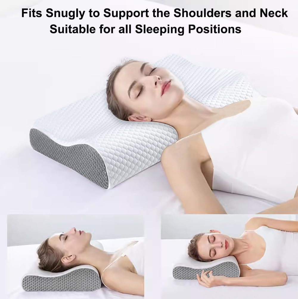 Ecosafeter Cuscino Memory Foam Supporto Collo Cuscino Collo ergonomico per Diverse Posizioni del Sonno con Fodera Sfoderabile Cuscini Ortopedici Cervicali Naty Shop