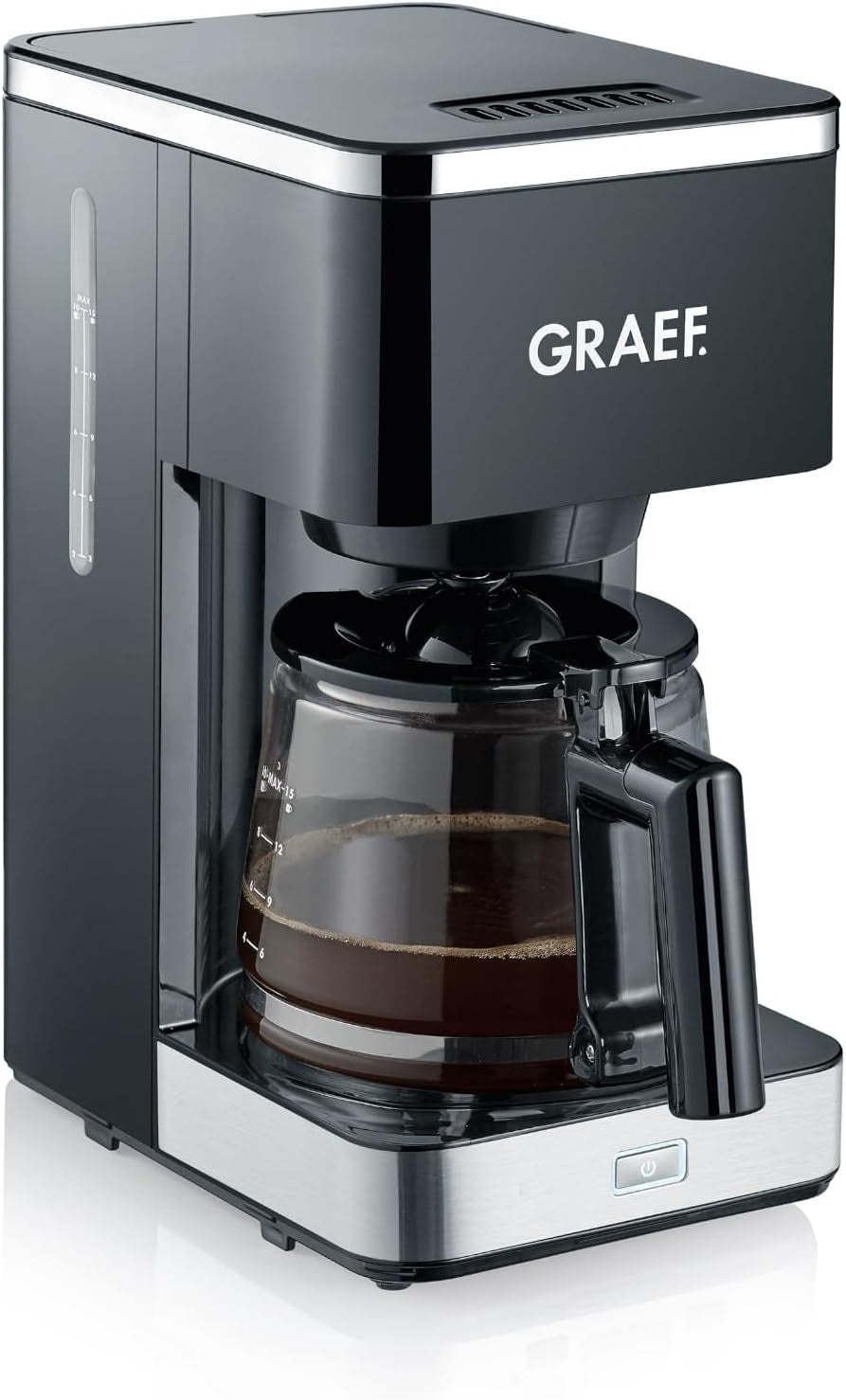 GRAEF. Macchina per caffè espresso con filtro FK402 Nera, 1,25 L, funzione di mantenimento in caldo, timer, funzione di pre-infusione, testa di infusione per uno sviluppo ottimale del sapore, facile da usare