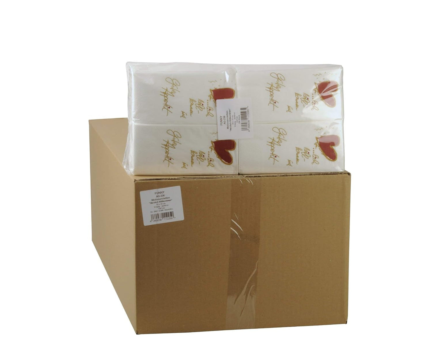 Tovaglioli con motivi divertenti, 2 veli, Welcome / Bon Appetit 33 X 33 Cm 1/8 piega, confezione da 8 (8 X 250 pezzi)