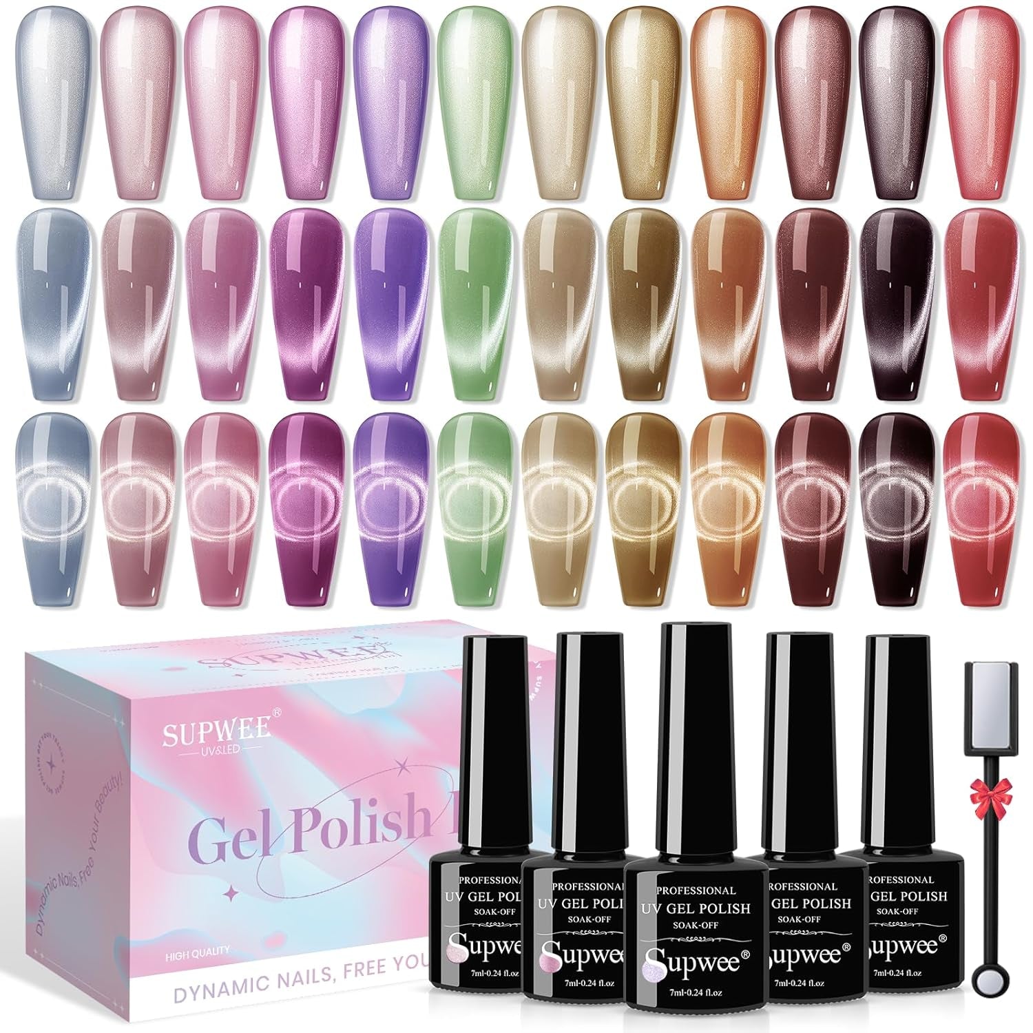 SUPWEE Strumento magnetico per unghie 5 in 1, Magnete rosa Cat Eye per unghie Stilo magnetico multifunzione Fai da te Magic 3D Magnet Stick Pen Set Nail Art Magnet Stick per Nail Art Articoli fai da te
