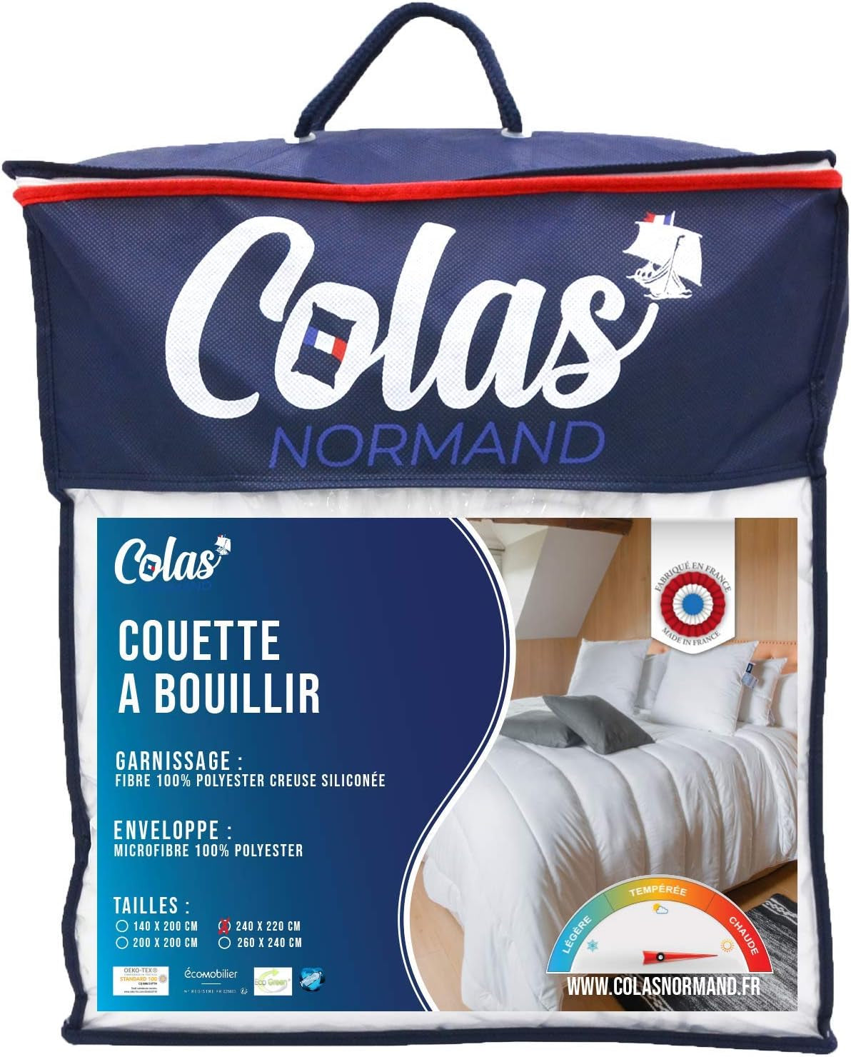 COLAS NORMAND Piumino Caldo, Lavabile a 95°C, 240 X 220 Cm, Resistente, Microfibra, Morbido, Setoso e Confortevole, Prodotto in Francia, Bianco Naty Shop Piumini e Trapunte Titolo predefinito