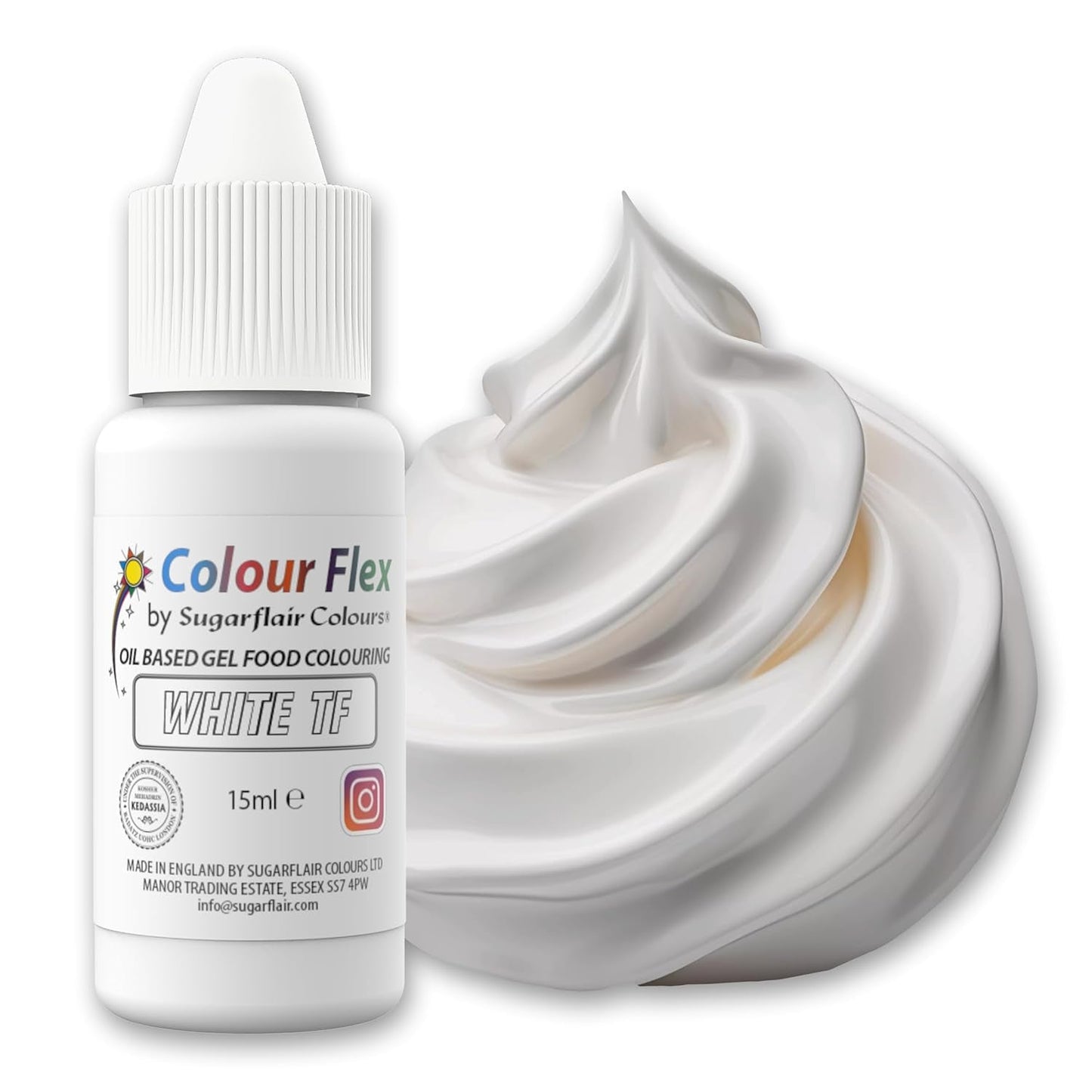 Sugarflair Colourflex Colorante alimentare bianco a base di olio, colorante alimentare liquido altamente concentrato, colorante alimentare per crema al burro, cioccolato, pasta, fondente, glassa e altro - 15 ml