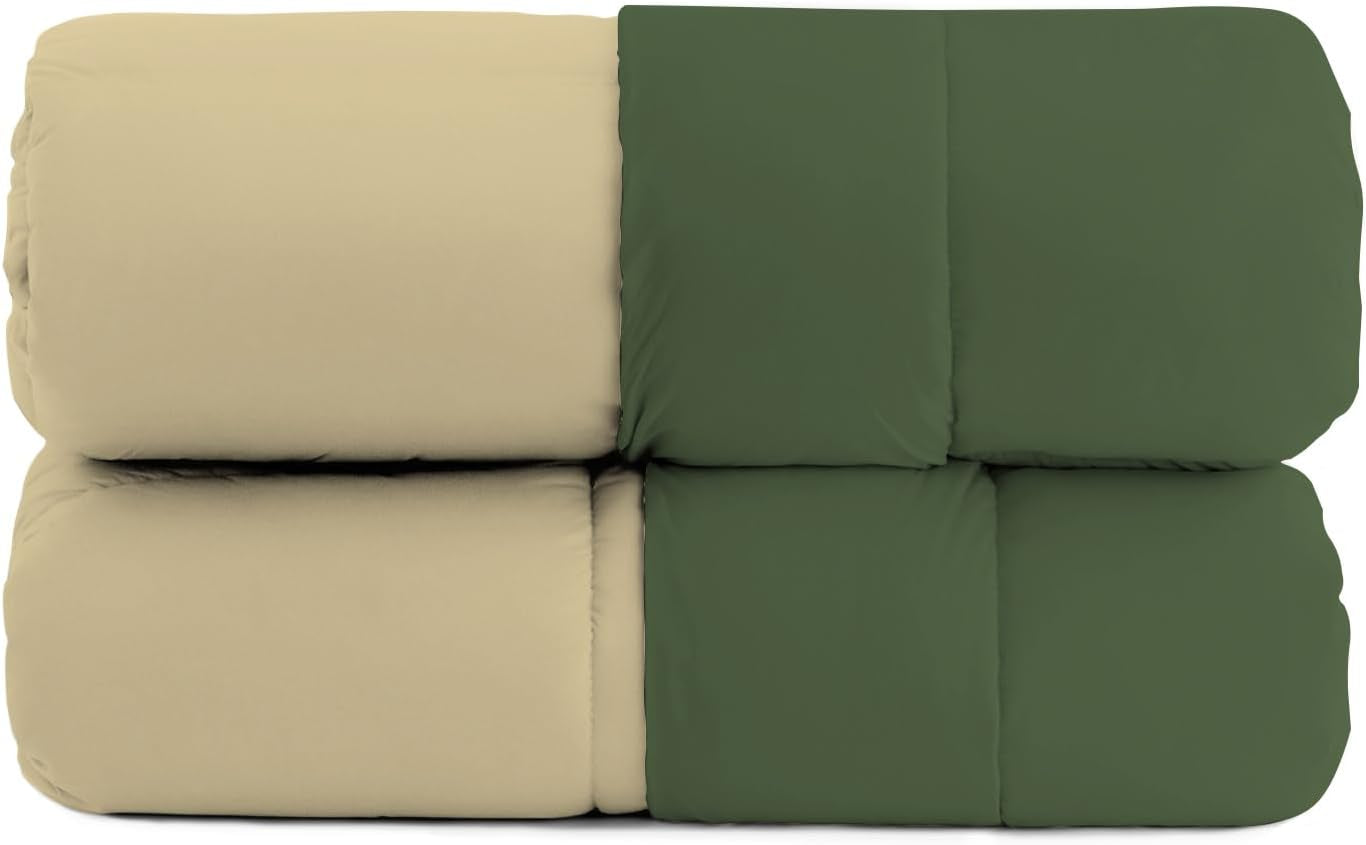Trapunta invernale basic, tinta unita e foderata, verde scuro/crema, 200X245Cm Piumini e trapunte Naty Shop