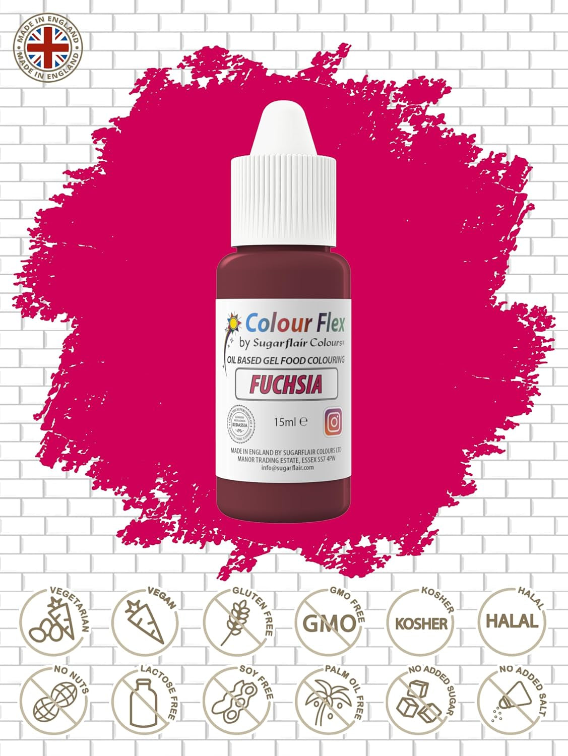 Sugarflair Colourflex Fucsia Colorante alimentare a base di olio, colorante alimentare liquido altamente concentrato, colorante alimentare per crema al burro, cioccolato, pasta, fondente, glassa e altro - 15 ml
