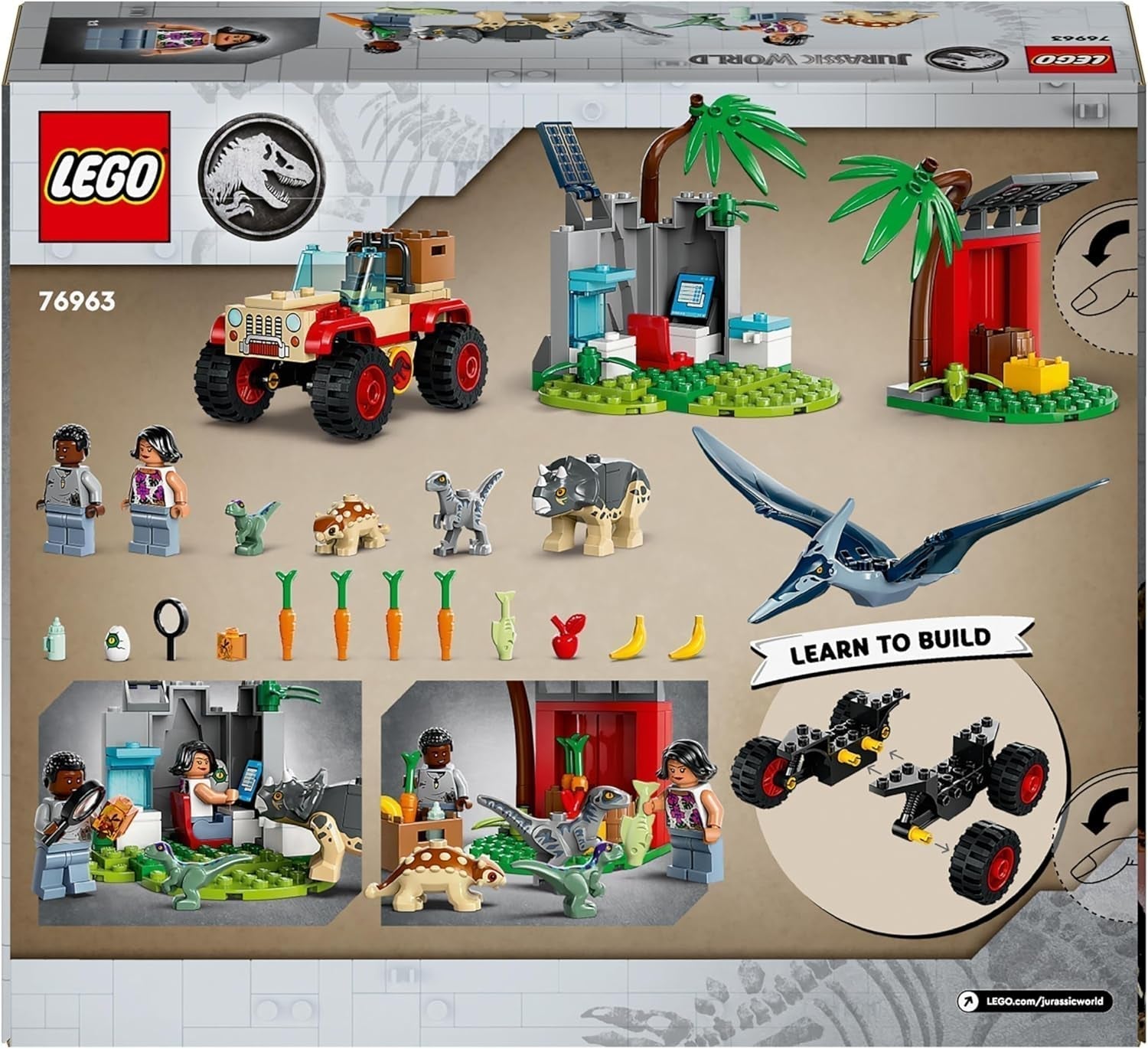 LEGO Jurassic World Rescue Center per cuccioli di dinosauro, set con piccoli personaggi di dinosauri tra cui triceratopo, anchilosauro e velociraptor, regalo da costruire per ragazzi e ragazze a partire da 4 anni 76963 Set da costruzione Besuche den LEGO-Store