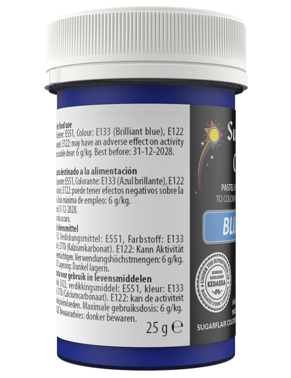 Colorante alimentare pastello Sugarflair per pasta, Bell Blue, colorante alimentare per pasta, fondente e marzapane, colori concentrati spettrali - 25 g