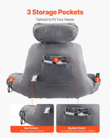 VEVOR Cuscino da lettura, Cuscino da letto (grande) con poggiatesta staccabile, cuscino per lo schienale con 3 tasche e tessuto in velluto corto lavabile e memory foam triturato, lato con maniglia, per guardare la TV, leggere, giocare