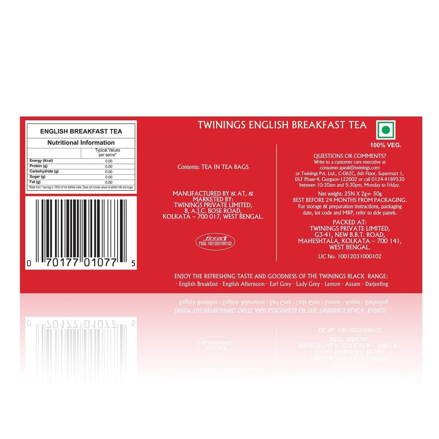 Twinings English Breakfast Black Tea 50g, 25 bustine di tè, tè nero pieno, rotondo e forte proveniente dalle migliori piantagioni di tè dello Sri Lanka e dell'India. Tè nero Confezione da 1 (1 x 50 g)