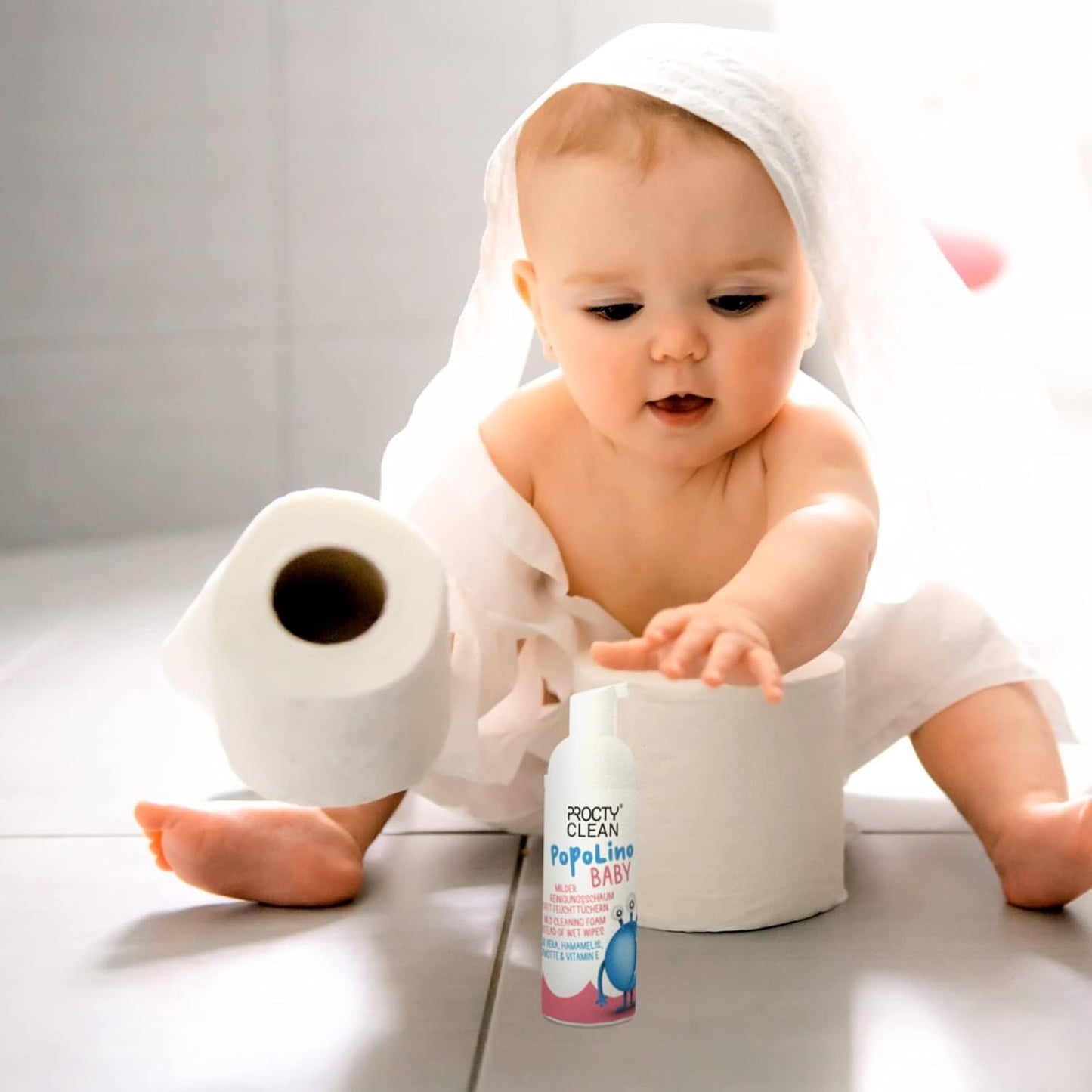 PopoLino Baby fondo morbido in schiuma al posto delle salviette umidificate. Schiuma detergente cosmetica vegana e naturale! Schiuma per i sederi con aloe vera, amamelide, bergamotto e vitamina E. Rende felici i sederi e l'ambiente.