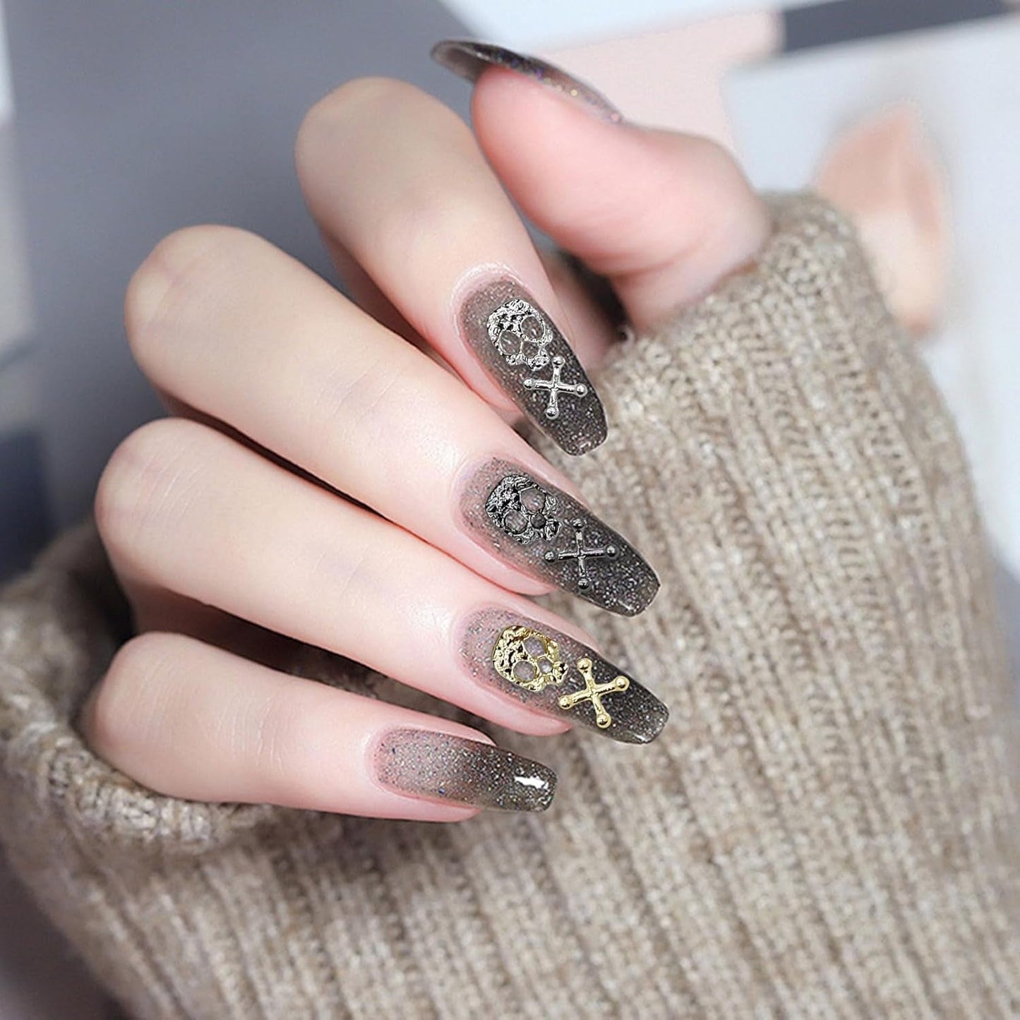 120 pezzi decorazioni per nail art con teschio croce set oro argento metallo charms per nail art punk in lega gioielli per nail art pietre scintillanti accessori