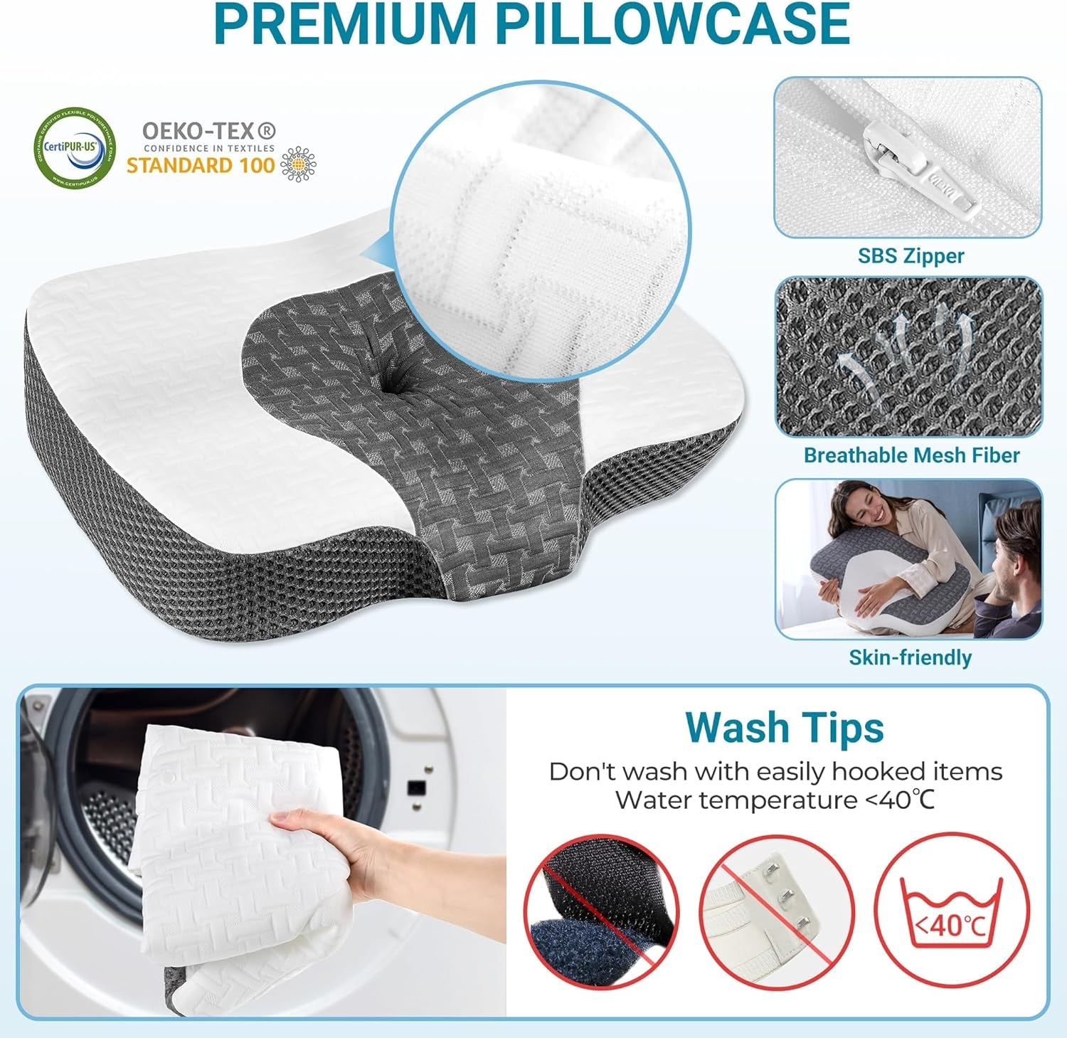 Elviros Cuscino ortopedico in Memory Foam Cuscino per dolori al collo Cuscino per dormire Cuscino ergonomico per il collo Cuscino di supporto per il collo Cuscino antirussamento per chi dorme sul fianco Cuscini ortopedici cervicali bianchi Naty Shop