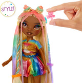 Bambola con gesso e styling per capelli alti arcobaleno - Meline - Bambola con gesso per capelli lavabile arcobaleno e oro da 28 cm, colora, acconcia, gioca, risciacqua e ripeti, per bambini dai 4 ai 12 anni
