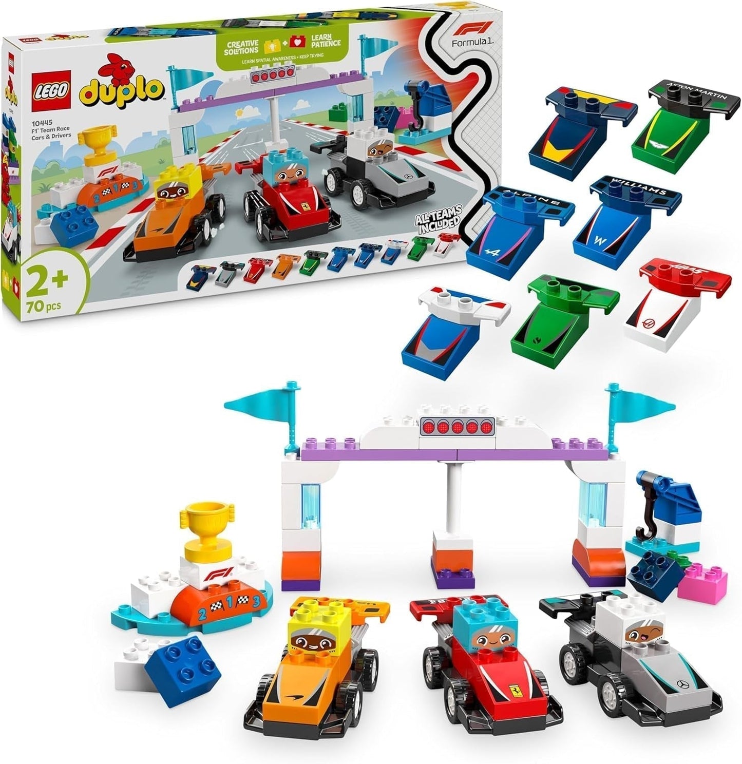 Auto da corsa del team F1 LEGO DUPLO Town con piloti, giocattolo da costruzione per tutta la famiglia, esperienza di gioco fantasiosa, regalo di compleanno per bambini piccoli, ragazzi e ragazze di 2 anni 10445 Set da costruzione Besuche den LEGO-Store Titolo predefinito