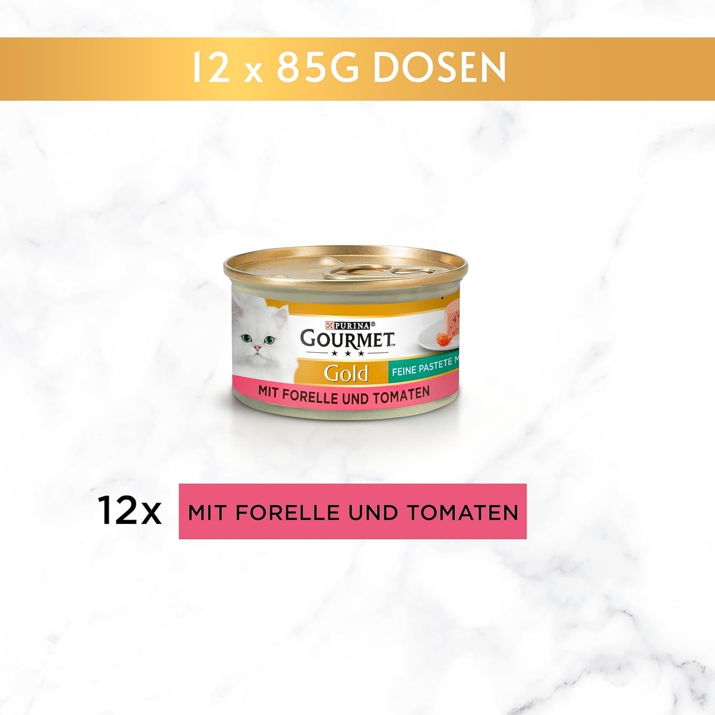 Fine Pate Gourmet Gold con Verdure, Cibo Umido per Gatti con Trota e Pomodoro, Confezione da 12 (12 x 85g)