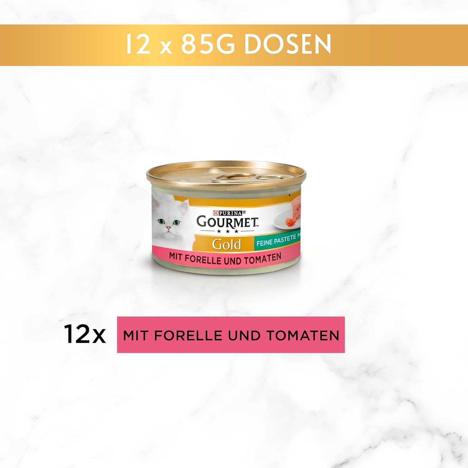 Fine Pate Gourmet Gold con Verdure, Cibo Umido per Gatti con Trota e Pomodoro, Confezione da 12 (12 x 85g)