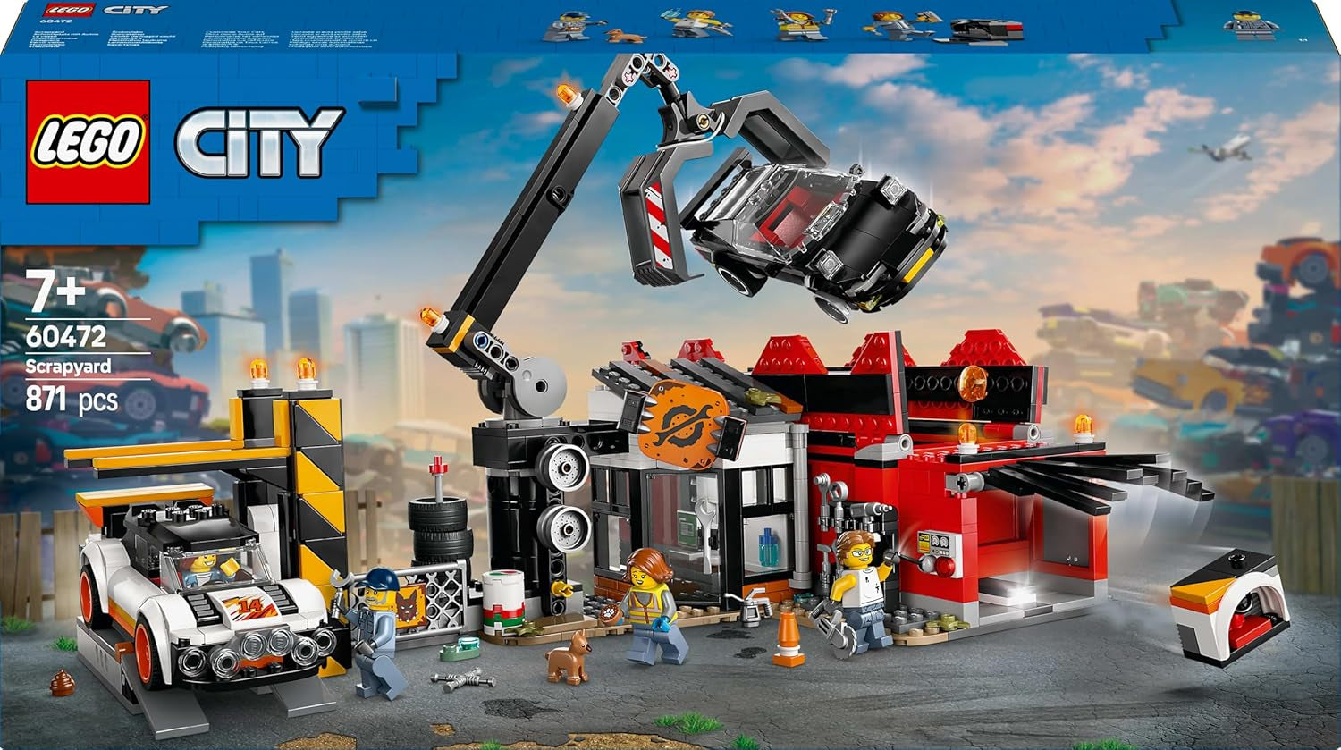 Deposito di rottami LEGO City con macchinine - giocattolo con pressa per rottami e gru, 2 macchinine, 4 minifigure funzionanti ed edificio per uffici - regali di compleanno per ragazzi e ragazze a partire da 8 anni 60472 Besuche den LEGO-Store set di costruzione