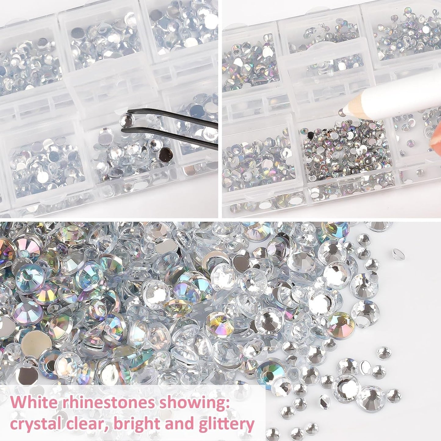 5820 Stück Strasssteine ​​​​Nägel, Glitzersteine ​​​​Nägel Und Halbrunde Perlen, AB Kristall Strass, Flatback Nagel Steine ​​Mit Pinzette Und Stift Für Nagel/Diy (Mehrere Größen Und Farben)