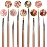 Set di 10 pinsel per nail art, pennelli per nail art Braun Pinsel per design per unghie Nageldesign Pinselfür Gelnägelfür Heimwerker Maniküre Salon Zuhause Nailpinsel Set
