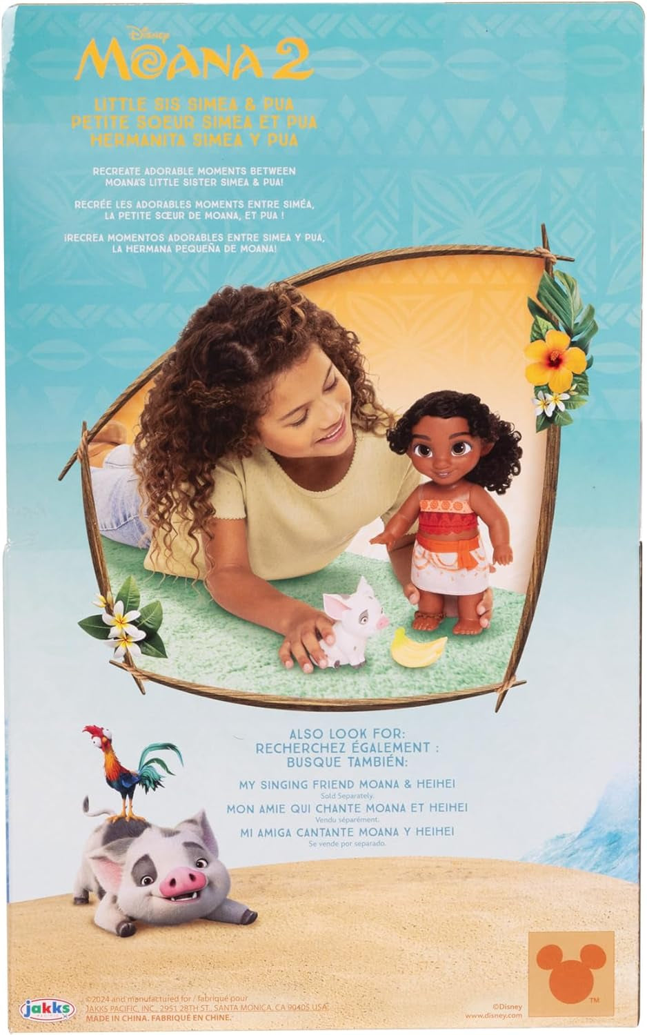 Jakks Pacific Moana 2 Little Sister Simea Doll e Pua Figure Playset alto 27 cm, include 1 vestito per bambola, 1 Pua, 1 mazzo di banane in plastica, consigliato dai 3 anni in su