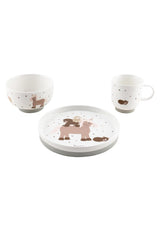 Set di stoviglie in porcellana Sterntaler dal design rustico - Set di stoviglie con base in silicone antiscivolo e rimovibile - Stoviglie per neonati e bambini con piatto, ciotola da 400 ml e tazza da 200 ml, bianco
