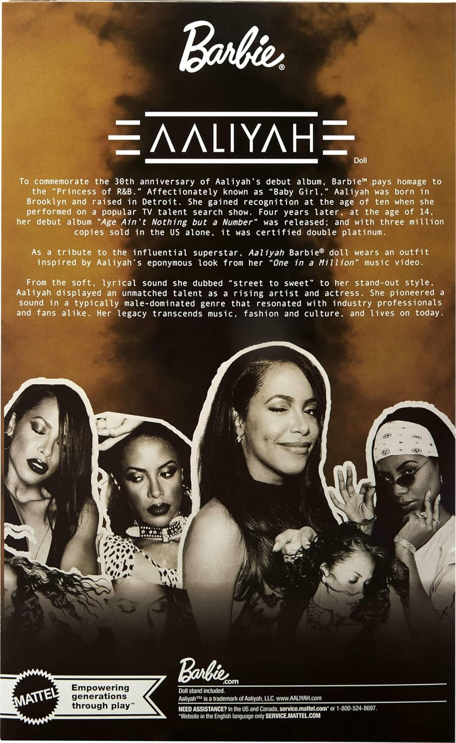 Barbie Signature Doll Aaliyah Figura da collezione in finta pelle nera Ispirata al video musicale One in a Million HRM80