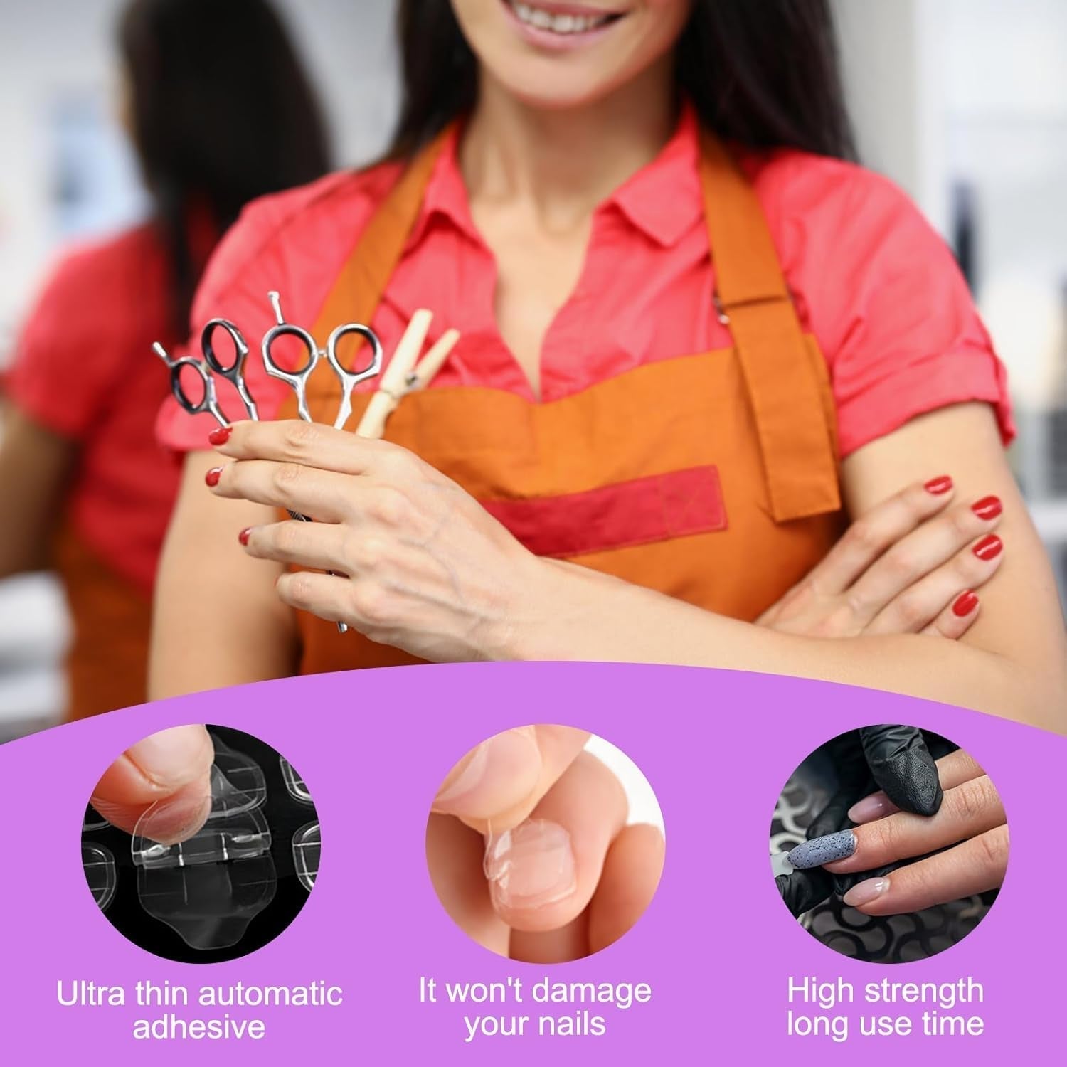 Tamponi di colla per unghie da 240 pezzi, foglio adesivo per unghie finte, 10 fogli adesivi biadesivi trasparenti e traspiranti super adesivi (gel gelatina) per manicure e unghie artificiali, incluso set manicure