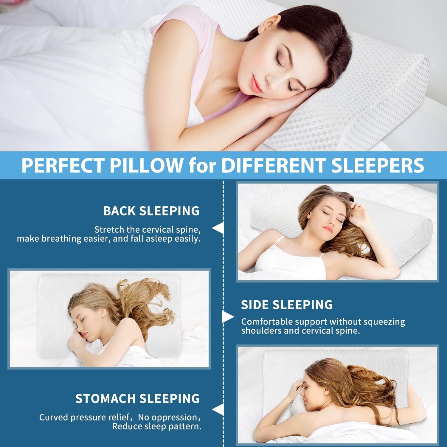 Findigit Cuscino sanitario, Cuscino in Memory Foam, Cuscino ortopedico di supporto per il collo per chi dorme sul fianco e sulla schiena, Cuscino ergonomico per colonna vertebrale cervicale (60 X 35 X 11/9 cm) Cuscini ortopedici cervicali Naty Shop