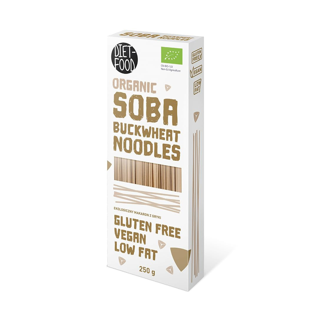 DIET-FOOD Bio Buchweizen Soba Nudeln Lebensmittel Pasta Vegane Glutenfreie Lactosefrei Sojafrei Nudeln für Vegetarian und Veganer 250 Gramm