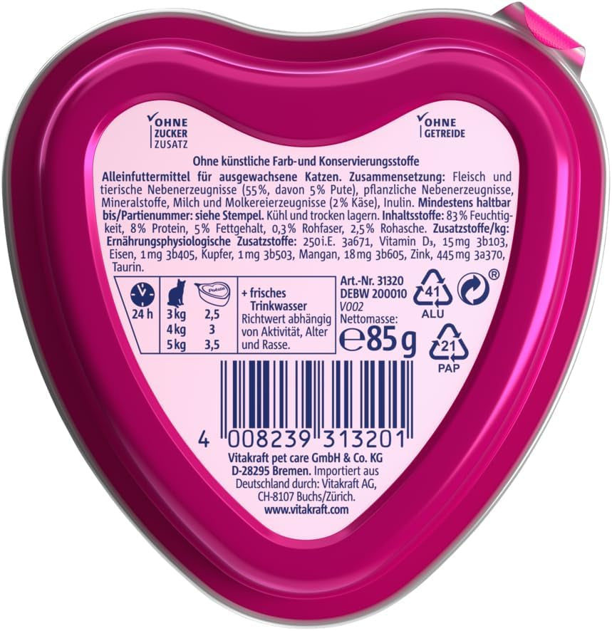 Vitakraft Poésie Création, cibo umido per gatti, cibo umido per gatti in salsa, con tacchino in salsa di formaggio, confezione multipla, senza zuccheri aggiunti o cereali (15 x 85 g)