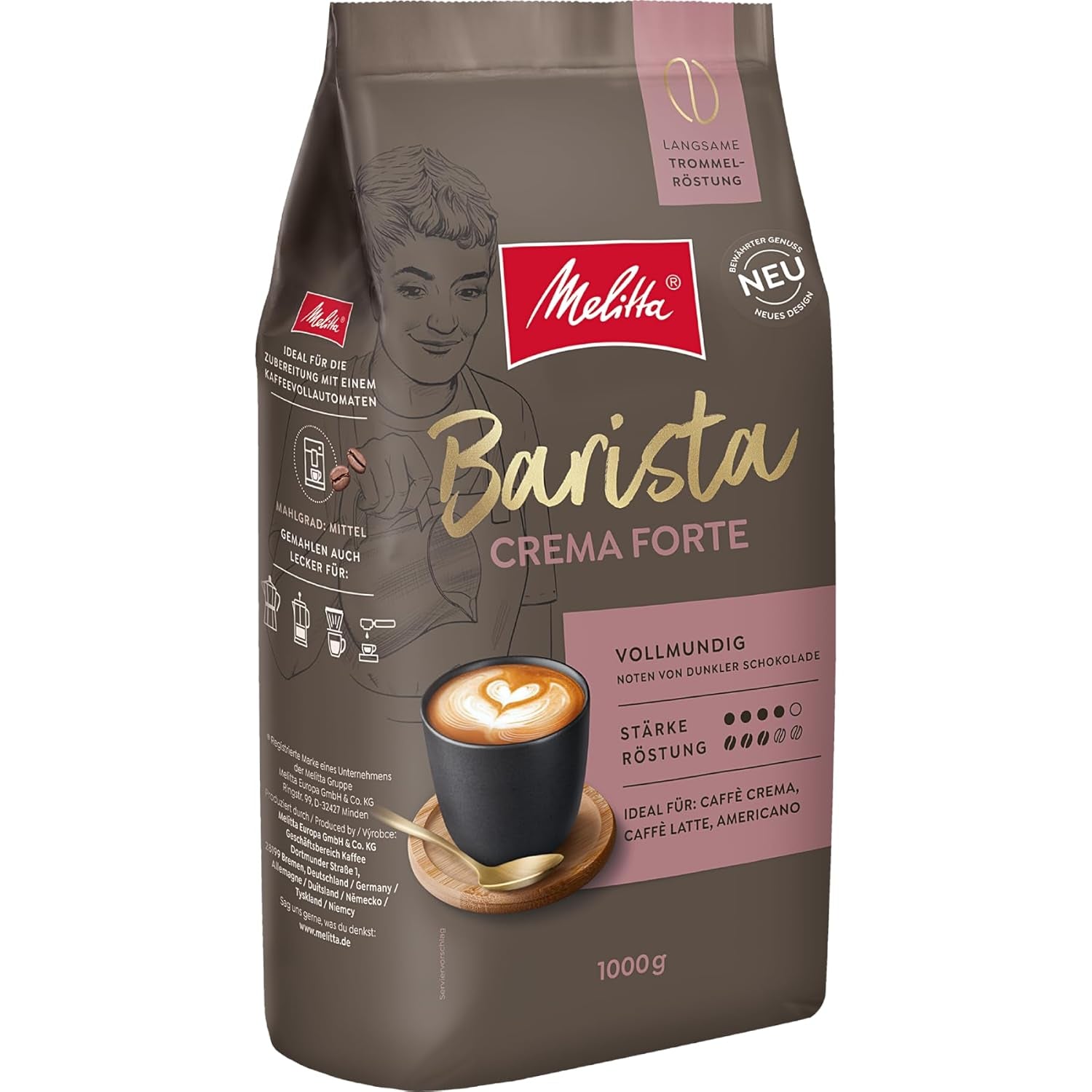 Melitta Barista Classic Crema Forte, Whole Kaffee-Bohnen 1kg, ungemahlen, Kaffeebohnen für Kaffee-Vollautomat, kräftige Röstung, Stärke 4