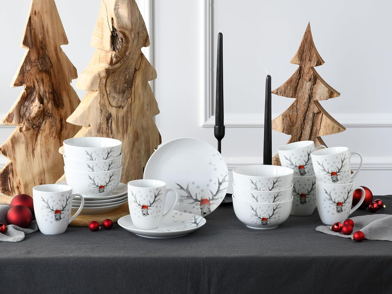 CreaTable, 21498, serie Luna Hirsch, set di stoviglie da 18 pezzi per 6 persone, set da colazione in porcellana, lavabile in lavastoviglie e adatto al microonde, produzione di qualità