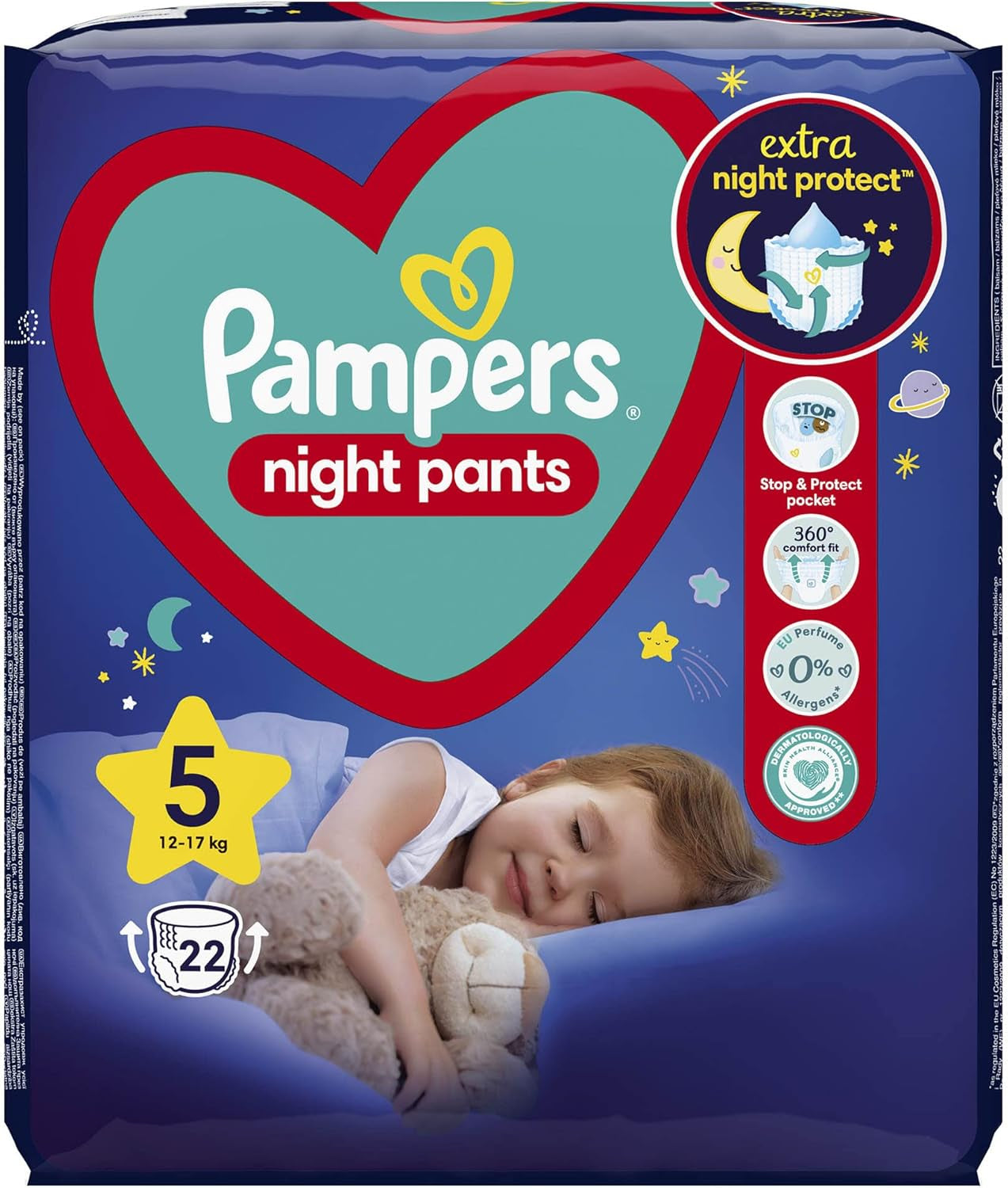 Pannolini Pampers (vecchia versione), pantaloni da notte, taglia 5, 22 pezzi, 12 kg-17 kg