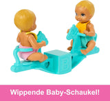 Barbie Skipper bambola e casetta con accessori, include bambole gemelle, 1 culla, 1 altalena, 1 dondolo e altro, HXM99