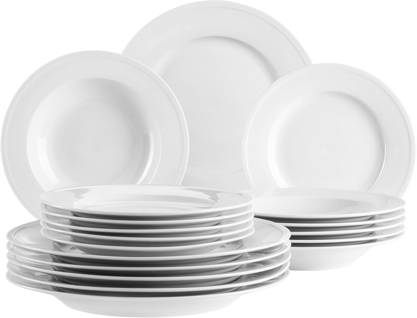 MÄSER Arlona servizio di stoviglie in porcellana da 18 pezzi per 6 persone, intramontabile ed elegante, bianco