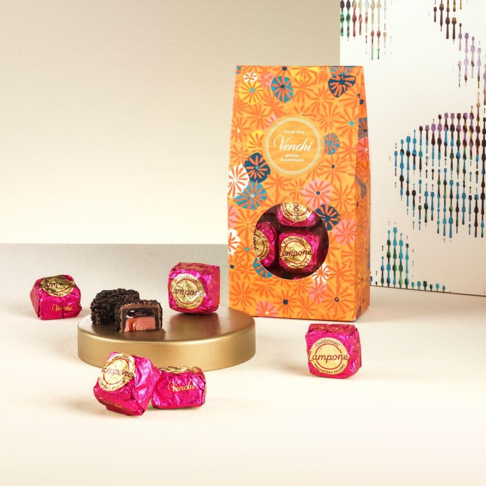 Venchi - Confezione Regalo Murrine Cioccolato Lampone Pralinato, Cioccolato Fondente, 288g, Senza Glutine, Senza Coloranti Artificiali, Senza Conservanti - Idea Regalo Perfetta