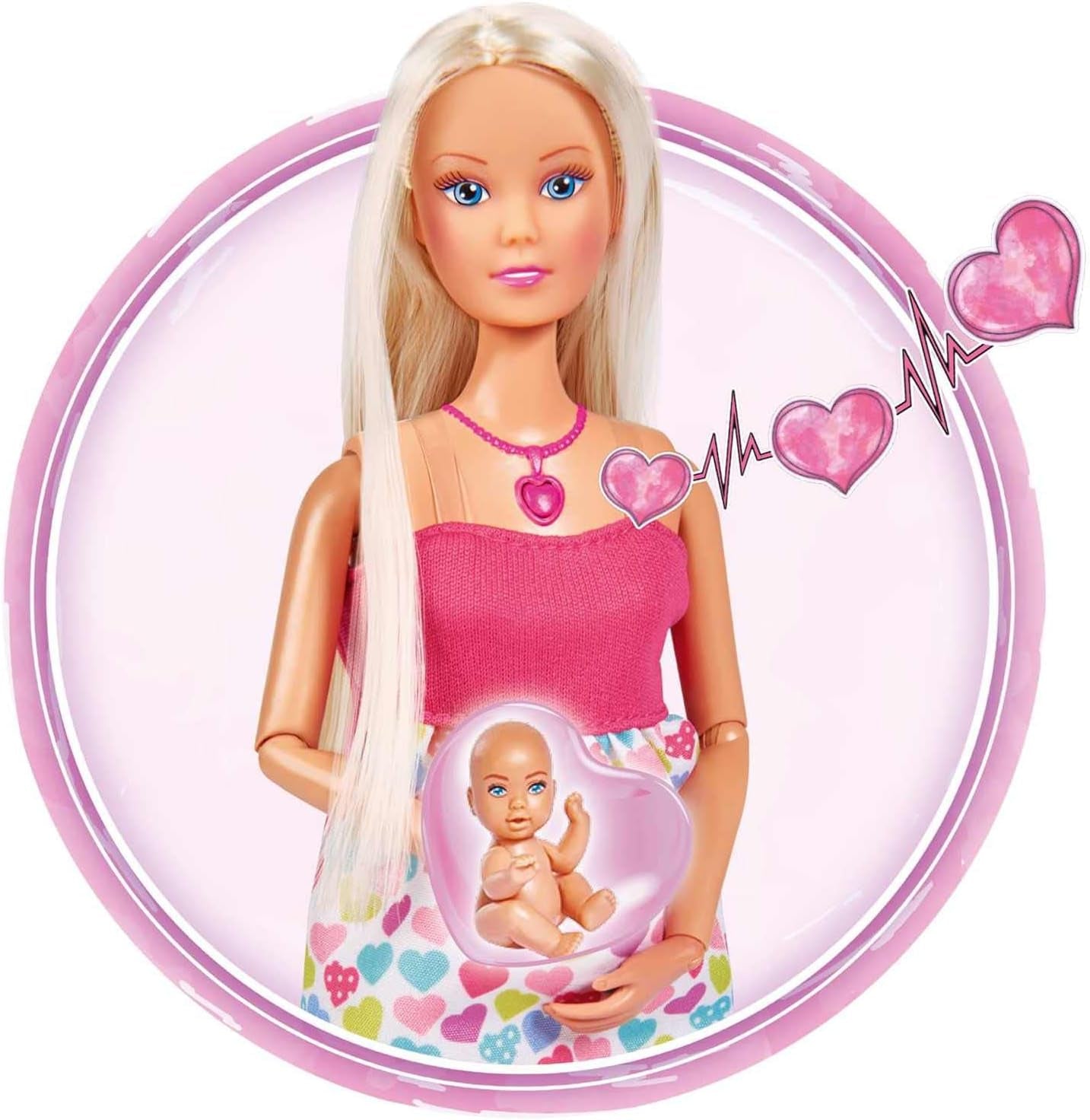 Simba 105733480 - Zainetto Steffi Love, bambola incinta con bebè e suoni fantastici, accessori bebè e marsupio, bambole rosa Naty Shop
