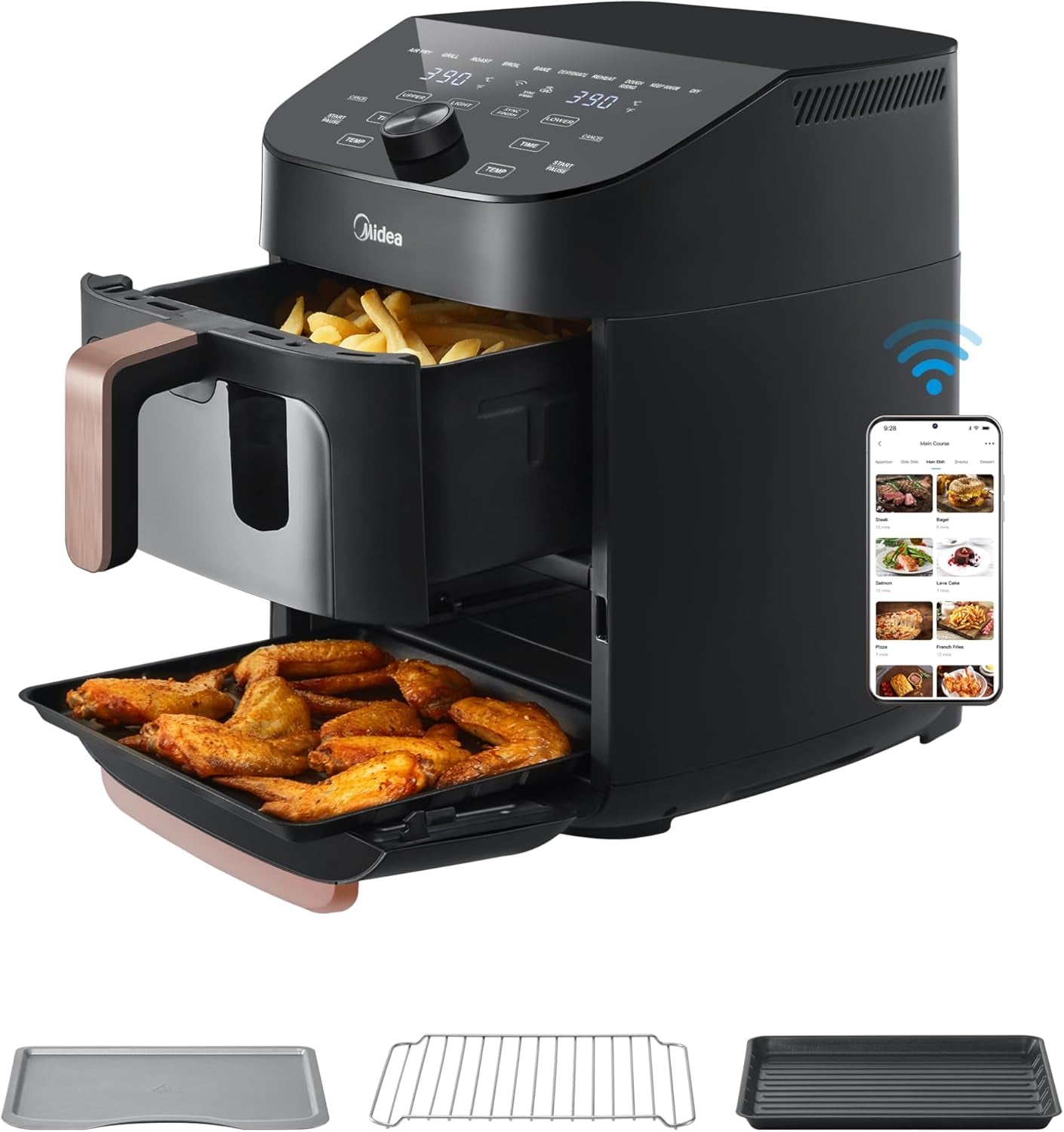 Friggitrice ad aria calda Midea 2L, Friggitrice ad aria calda 1150W, senza olio, Friggitrice ad aria calda, Funzione di spegnimento automatico Elettrodomestici Naty Shop 11L