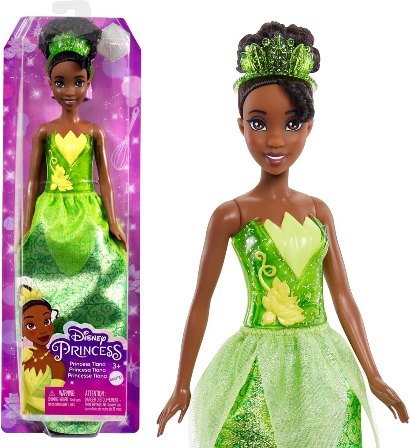 Mattel DISNEY Principessa Aurora - bambola con abito tipico, scarpe e tiara rimovibili, top scintillante e gonna fantasia staccabile, capelli lunghi pettinabili, HLW09 Naty Shop Tiana Dolls