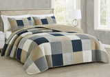 Collezione Chezmoi Addy Set trapunta patchwork in cotone prelavato leggero reversibile per tutte le stagioni oversize 3 pezzi blu navy bianco grigio talpa trapunte e trapunte scozzesi Naty Shop plaid quadrato patchwork tortora oversize king