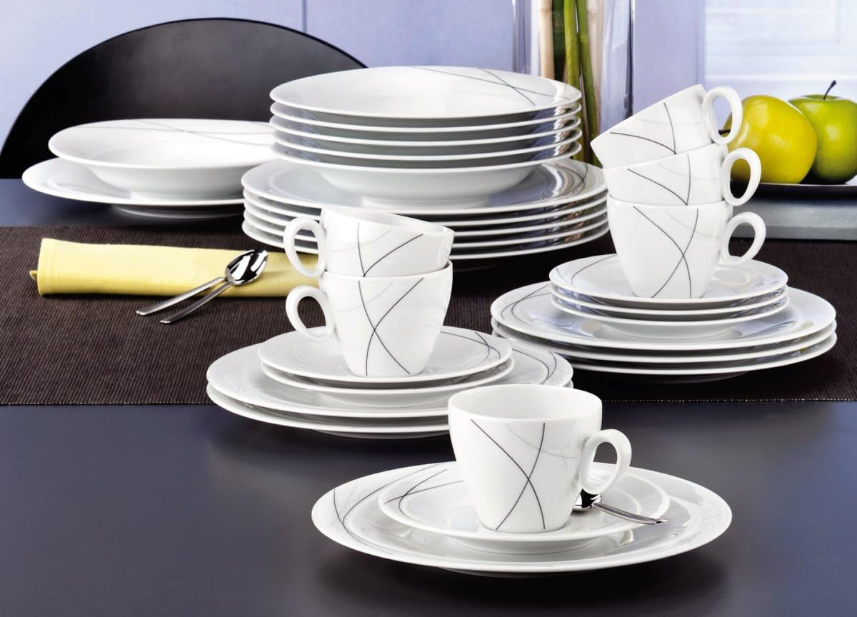 Seltmann Weiden 001.706904 Trio Highline Set Stoviglie Combinate, 30 Pezzi, 36,5 x 31,2 x 36,9 cm, Bianco